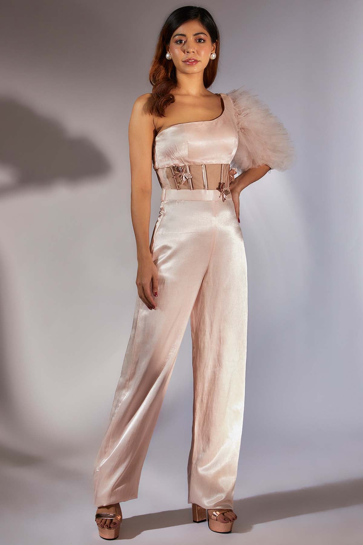 Buy Pink Embroidered Corset Jumpsuit by Masumi Mewawalla for women online at ScrollnShops